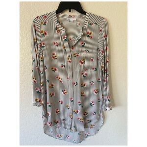 DR2 Tunic Long sleeve Striped Floral Blouse